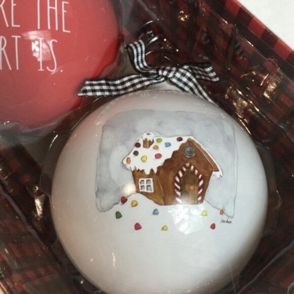 Rae Dunn Home Is Where The Heart Is Gingerbread House 2 Christmas Ornament Set - Picture 3 of 3